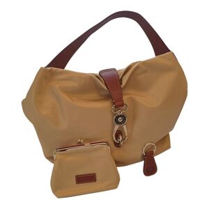 Dooney & Bourke Nylon Logo Lock Shoulder Bag Purse In Bone + Wallet + Key Fob